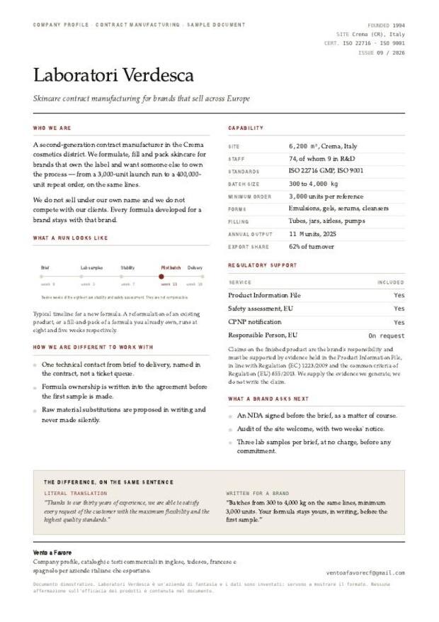 Anteprima di un company profile aziendale, in inglese
