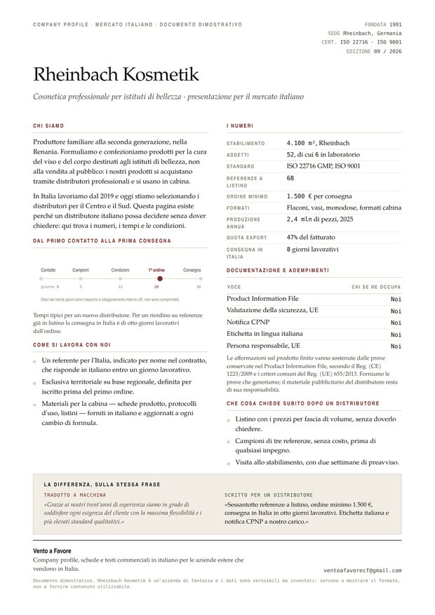 Vorschau eines Firmenprofils, auf Italienisch